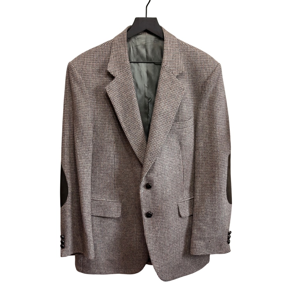 Woodmere Mens 42R 100% Wool Houndstooth Blazer Brown‎ Elbow Patches Sport Coat